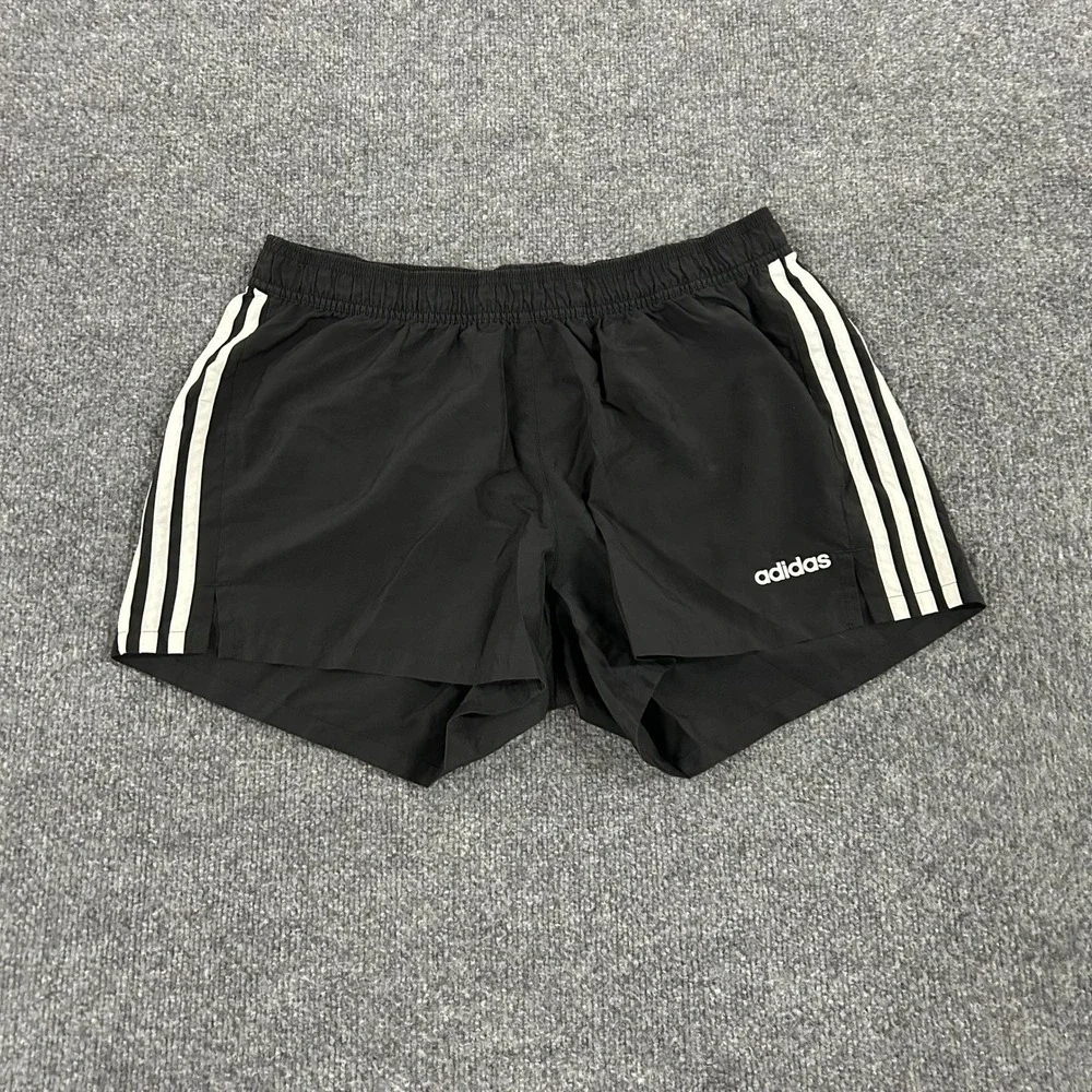 Adidas Shorts Womens Size L Black 3-Stripe Athletic Running Lightweight Gym
